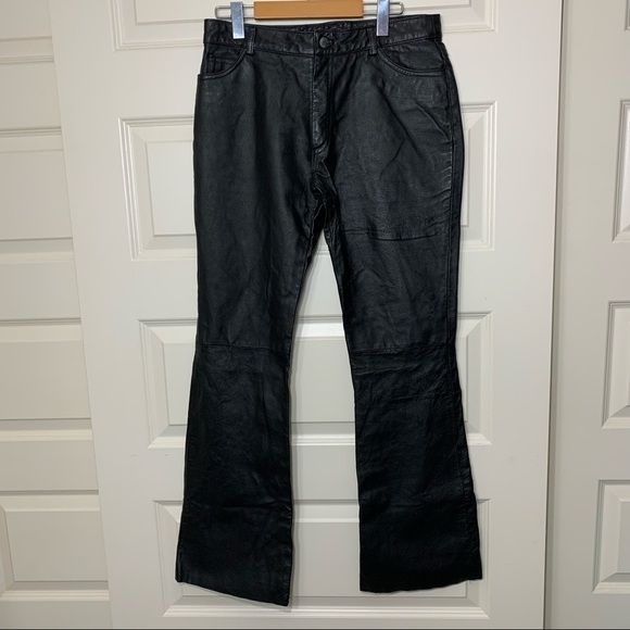 Fairweather Black Genuine Leather Pant Size 10 Motocycle Jeans Style Flare Leg - Picture 6 of 13